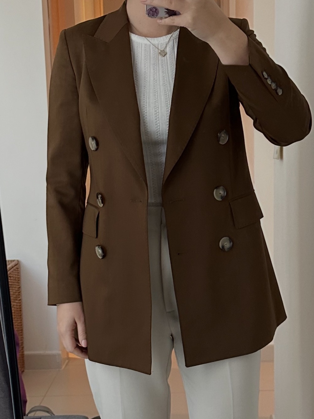 Massimo Dutti Cinnamon Brown Double-Breasted Wool Blazer